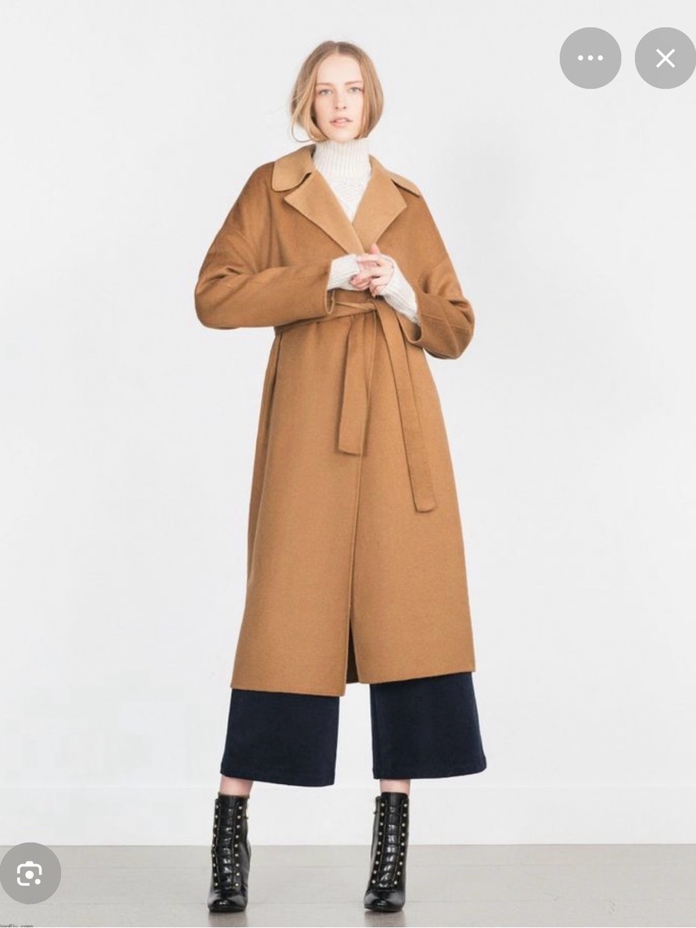 Zara Double Faced Camel Wool Blend Belted Wrap Coat